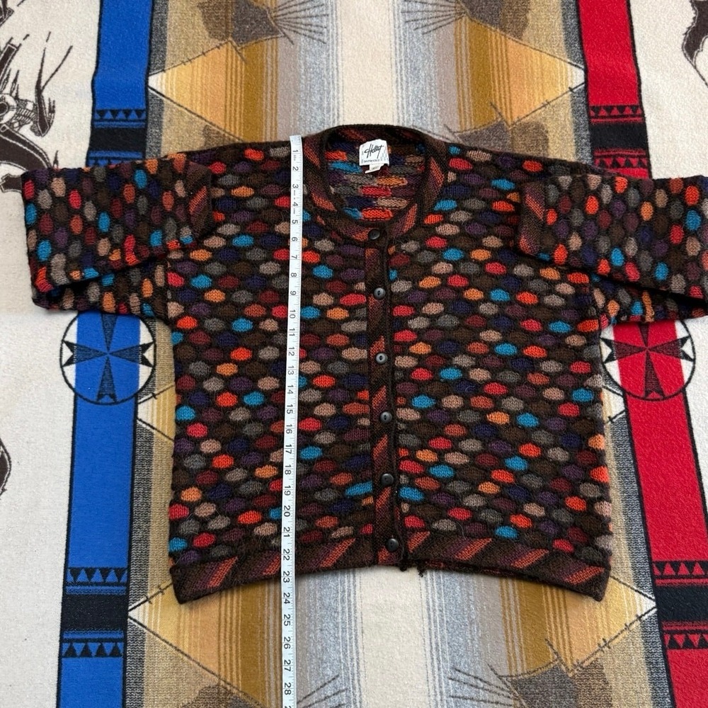 Hallet San Francisco Vintage Alpaca Wool Cardigan Multicolored Knit Peru Medium - Picture 7 of 8